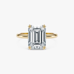 Anillo de compromiso de lujo con diamante solitario de corte brillante redondo de oro amarillo de 14 quilates, cultivado en laboratorio, con halo oculto, para mujer, para fiesta de bodas - Product Image 1