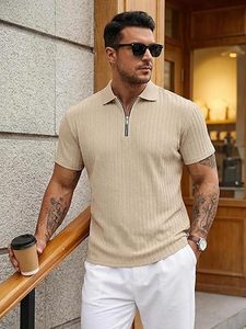 Men’s Quarter <b>Zip</b> Polo <b>Shirt</b> Casual Summer Knit Textured Short Sleeve Golf <b>Shirt</b> - Product Image 3
