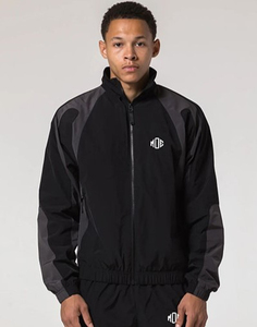 Survêtement décontracté pour homme en coton noir anti-plis, avec fermeture éclair, taille élastique, respirant, poids moyen, idéal pour l'automne - Product Image 1