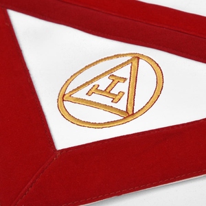 Tablier de chapitre Royal Arch - Velours rouge avec triple insigne Tau, tablier de cérémonie haut de gamme, broderie dorée à la main - Product Image 3