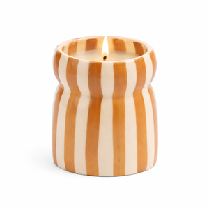 Élégant récipient à bougie en céramique à rayures verticales, mèche unique, longue durée de combustion, finition brillante, accent de décoration d'intérieur de luxe haut de gamme - Product Image 1