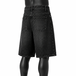 Pantalones Cortos de Mezclilla Negros Lavados Personalizados al por Mayor para Hombre, Estilo Ancho y Holgado, Ropa Urbana, Fabricante OEM ODM - Product Image 6