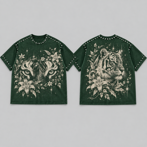 Moth Print <b>T</b> <b>Shirts</b> Oversized Rhinestone Lunar Graphics Casual Apparel Everyday Styling Urban Looks Leisure Wear <b>Festival</b> Attire - Product Image 3