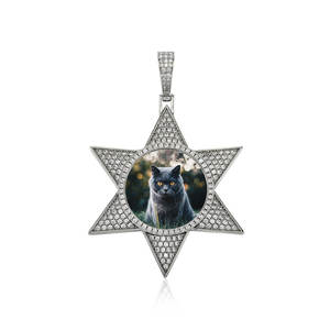 Star Charm Lab Diamond Photo Pendant Custom Round Micro Set Image Necklace Jewelry <b>Memorial</b> <b>Gift</b> - Product Image 1