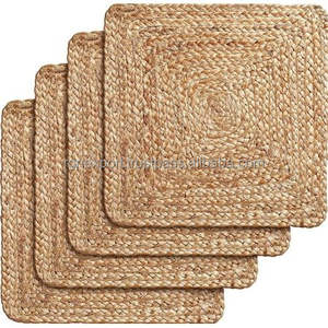 Diseño de tendencia, alfombrilla para mesa de comedor, posavasos de yute tejido a mano resistente al calor, alfombrillas bordadas para café, manteles individuales de lino de yute de ratán - Product Image 5