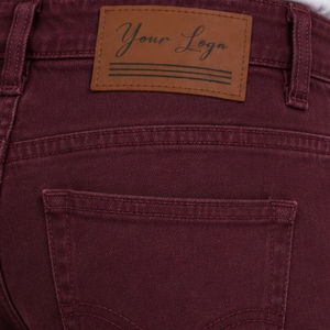 Custom Burgundy <b>Men</b> Slim Fit Biker Jeans Stretch Denim Pants Ribbed Knee Detail Casual Streetwear Fashion <b>Trousers</b> With Pockets - Product Image 4