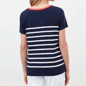 Summer Wear Navy Blue <b>Striped</b> Crew Neck T-<b>Shirt</b> Short Sleeve 100% Cotton Breathable Casual Spring - Product Image 2