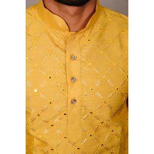 ชุดนอนมัสตาร์ดสำหรับผู้ชายผ้าไหมนุ่มปักลายเรียงตามลำดับ - Product Image 3