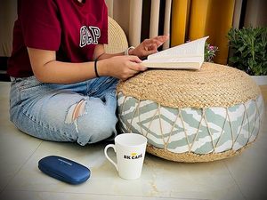 Customised Durable & Eco-Friendly Handwoven Water Hyacinth Pouf Ottoman Round Floor <b>Cushion</b> Natural Rattan Top Meditation Yoga - Product Image 2