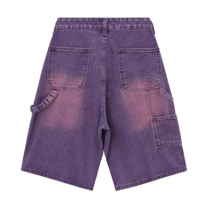 Shorts de Mezclilla Cargo de Cintura Alta para Hombre, Desgastados, Lavados, en Morado y Negro, Estilo Casual Holgado, Shorts de Jean para Verano - Product Image 5
