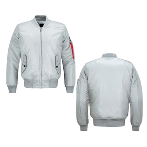 Men's Light Gray Varsity Jacket <b>Covered</b> <b>Button</b> Closure Stand Collar Breathable Windproof Woolen Fabric Regular Fit Front Logo - Product Image 3