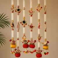Hiasan Gantung Toran India Art Deco Buatan Tangan dengan Hiasan Burung Pom Pom untuk Dekorasi Pintu, Latar Belakang Festival, Pernikahan, Ulang Tahun, dan Dekorasi Rumah