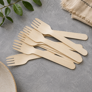 Ensemble de couverts jetables en bois EcoRev ECO71, couteau, fourchette, cuillère, 158 mm, écologiques, biodégradables, sans danger pour les aliments, pour les fêtes - Product Image 1