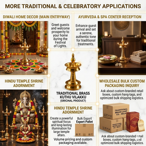 Lampe à huile traditionnelle en laiton Kuthu Vilakku, Diya indienne du Kerala pour la décoration des temples et des maisons, Diwali, fabricant en gros - Product Image 5