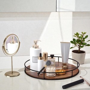 Reliable Round Wooden Lazy Susan Plate with Metal Stand 22cm Minimalist Design Lazy Susan - Product Image 4