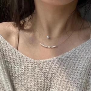 Collar de Perlas Minimalista de Plata Pura S925 con Cadena de Gemas de 8-9 mm de Primera Calidad, Partículas de Diamante de 8-9 mm Casi Impecables - Product Image 1