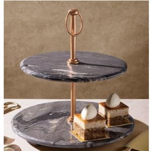 Support à gâteau à deux niveaux fini émail, support à gâteau en métal personnalisé, centre de table de luxe pour mariage - Product Image 5