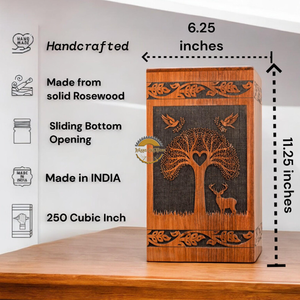 Urne funéraire en bois de rose sculptée à la main AYAANS, très vendue, pour cendres d'adultes, urnes funéraires en gros (6X6X11)IN - Product Image 4