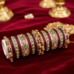 Gold Plated Meenakari <b>Bangles</b> <b>Set</b> Crystal Stone Imitation Pearl 10575605MR_2.6 Fine Steel Jewelry for Bridal Featuring Ruby - Product Image 3