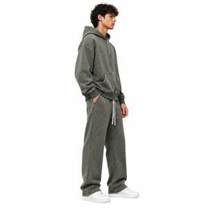 Conjunto de Sudadera con Capucha y Pantalones Deportivos Holgados de Algodón 400 GSM con Lavado Ácido Personalizado, Estilo Vintage, OEM - Product Image 5