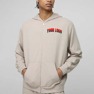 Nueva llegada, sudaderas con capucha 100% algodón con cremallera completa para hombre, color sólido, logotipo impreso personalizado DTG DTF, sudadera básica extragrande de 400 g/m² para hombre, OEM - Product Image 1