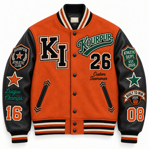 Chaqueta Varsity Vintage Naranja para Hombre, de Lana, con Mangas de Cuero, Bordada, Estilo Letterman, Chaqueta de Béisbol - Product Image 2