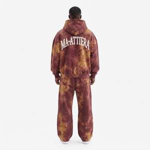 Men Tie Dye Hoodie Pants <b>Set</b> Zip Up Sweatshirt Wide Leg <b>Jogger</b> Pants <b>Matching</b> Two Piece Streetwear Tracksuit - Product Image 2