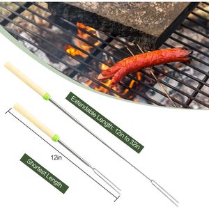 Set di 5 Spiedini Estensibili in Metallo da 32 Pollici con Manico in Legno per Barbecue e Arrosto di Marshmallow - Utensili BBQ Hot DO IT Yourself - Product Image 2