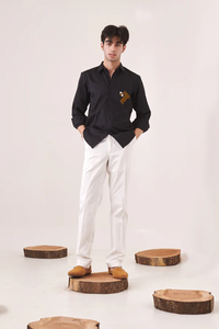 เสื้อเชิ้ตแขนยาวผู้ชายขายส่ง ผ้าฝ้ายซาตินลายปักรังผึ้ง ทรงเข้ารูป สไตล์ลำลอง ติดกระดุม แฟชั่นทันสมัย - Product Image 4