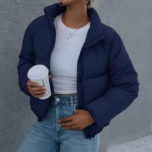 Veste matelassée imperméable à séchage rapide, veste matelassée courte pour femme, manteau bouffant brillant, veste en cuir rose tendance en version personnalisée D - Product Image 2