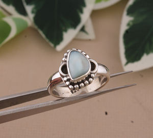 925 Sterling <b>Silver</b> Bezel Setting Wedding <b>Ring</b> Larimar Gemstone Handmade Classic <b>Boho</b> Dainty Solitaire Doted Certified by Jaipur - Product Image 2