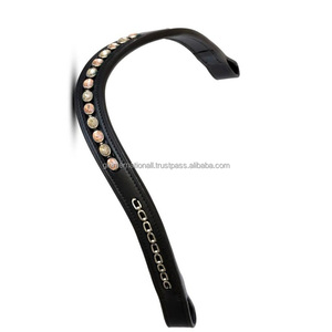 Bandeau de tête de cheval en cuir noir et marron avec cristaux multicolores et chaîne en laiton en spirale incrustée, design personnalisé - Product Image 5