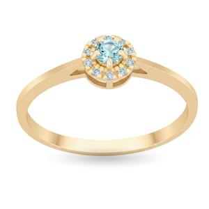 Anillo de Oro de 14K con Diamante Cultivado en Laboratorio de Aguamarina de Corte Redondo, Anillo de Halo con Diamante Genuino para Ella, Piedra de Nacimiento de Marzo - Product Image 4