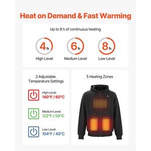 Chaqueta con Calefacción y Capucha para Hombre y Mujer, Unisex, Cierre Completo, Batería Externa de 7.4V 16000mAh, 5 Zonas de Calefacción, 3 Niveles de Temperatura - Product Image 2