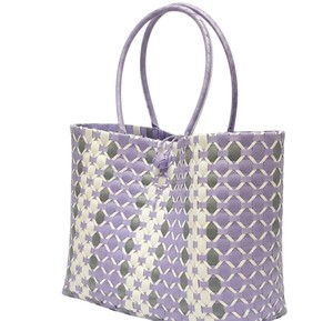 Sac et sac à main faits à la main, violet lavande, en plastique tressé, élégant, pour femme, été, plage, vacances, décontracté, sac à bandoulière, OEM - Product Image 3