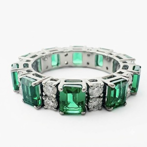 8K White Gold Emerald Cut Green <b>Stone</b> & Round Diamond Full Eternity Ring 4ctw Custom Fine Jewelry Manufacturer - Product Image 1