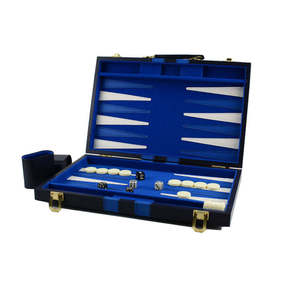Premium Quality PU Leather <b>Backgammon</b> <b>Set</b> Large-Size Black with White and Astral Blue Points for Board Games and Chess Board - Product Image 1