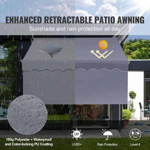 118\" Manual Retractable Outdoor Patio Awning Adjustable <b>Sunshade</b> Shelter <b>Canopy</b> for Door or Window Premium Awnings - Product Image 1