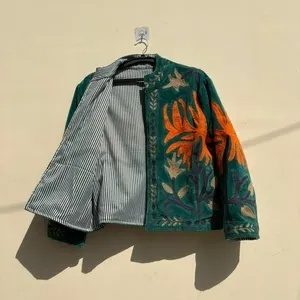 Best Selling Suzani Embroidery <b>Jacket</b> Women Cropped Floral <b>Hippie</b> Coat Warm Winter Outerwear Factory Price Wholesale - Product Image 2