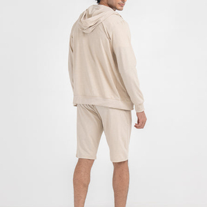 Sudadera con capucha beige personalizada para hombre con cremallera completa, capucha con cordón y bolsillos laterales, chaqueta con capucha informal minimalista - Product Image 4