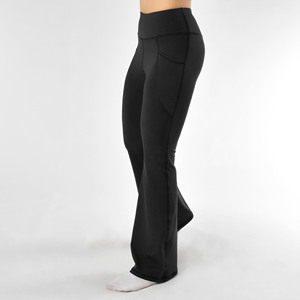 High Waist <b>Flared</b> Leg Yoga <b>Leggings</b> Solid Color Full Length Spandex Nylon Women's Pants With Pockets Elastic Waist - Product Image 1