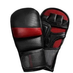 ถุงมือ MMA คุณภาพสูงลดราคาพิเศษ แบบครึ่งนิ้ว หนังแท้ ปิดด้วยเวลโคร สีดำแดง สำหรับฝึกศิลปะการต่อสู้สำหรับผู้ใหญ่ - Product Image 2