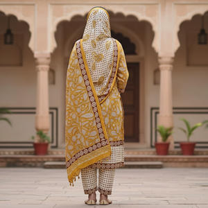 Conjunto de Algodón Floral Amarillo y Blanco Premium para Mujer |   Ropa de Resort Hecha a Mano con Estampado de Bloques de Alta Calidad |   Ropa Casual de Boutique para el Verano - Product Image 3