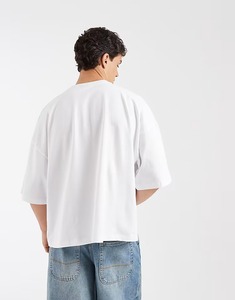 Camiseta de Algodón Blanca para Hombre, Cuello Redondo, Manga Corta, Talla Grande, Corte Regular, Color Sólido, Tejido Jersey - Product Image 3