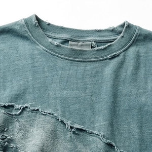 T-shirts déchirés à bords effilochés en coton épais, coupe oversize, style streetwear décontracté pour hommes - Product Image 6