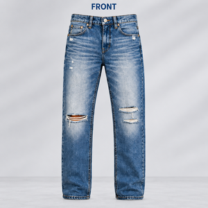 <b>Men</b> Vintage Ripped Eco-Friendly Solid Denim <b>Jeans</b> Washed Cotton Straight Leg Pants Custom OEM Denimwear Winter Autumn Spring - Product Image 2