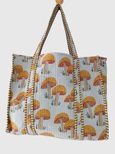 Bolso de mano de lona con estampado de setas acolchado, estilo bohemio, con parte superior abierta, bolso de compras para mujer, para todas las estaciones - Product Image 1