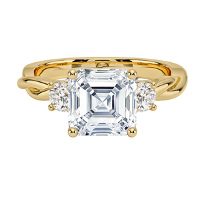 Anillo de oro con diamante cultivado en laboratorio, corte Asscher, estilo de compromiso de tres piedras en oro de 14K y 18K, banda retorcida, anillo nupcial para mujer - Product Image 1