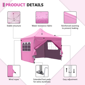 ที่พักพิงสำหรับงานอีเวนต์แบบพกพาสีชมพูสำหรับงานปาร์ตี้กลางแจ้งชายหาดแคมป์ปิ้งและงานแสดงสินค้าติดตั้งง่ายและรวดเร็ว - Product Image 3
