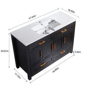 Mobile Bagno Nero da 48 Pollici con 4 Ante a Chiusura Ammortizzata e 4 Cassetti, Ampio Spazio di Archiviazione, Combinazione con Lavabo in Ceramica - Product Image 6